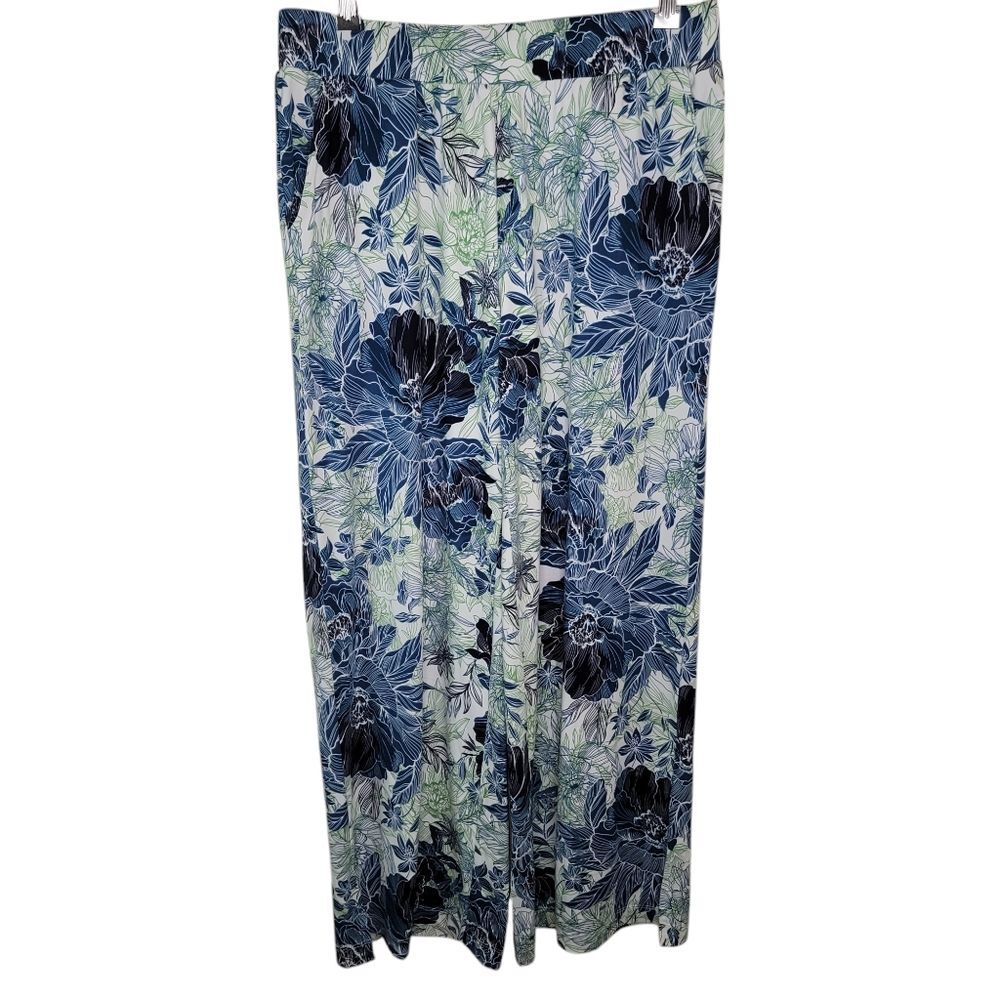 G by Giuliana knit floral wide leg pull on pants size Large